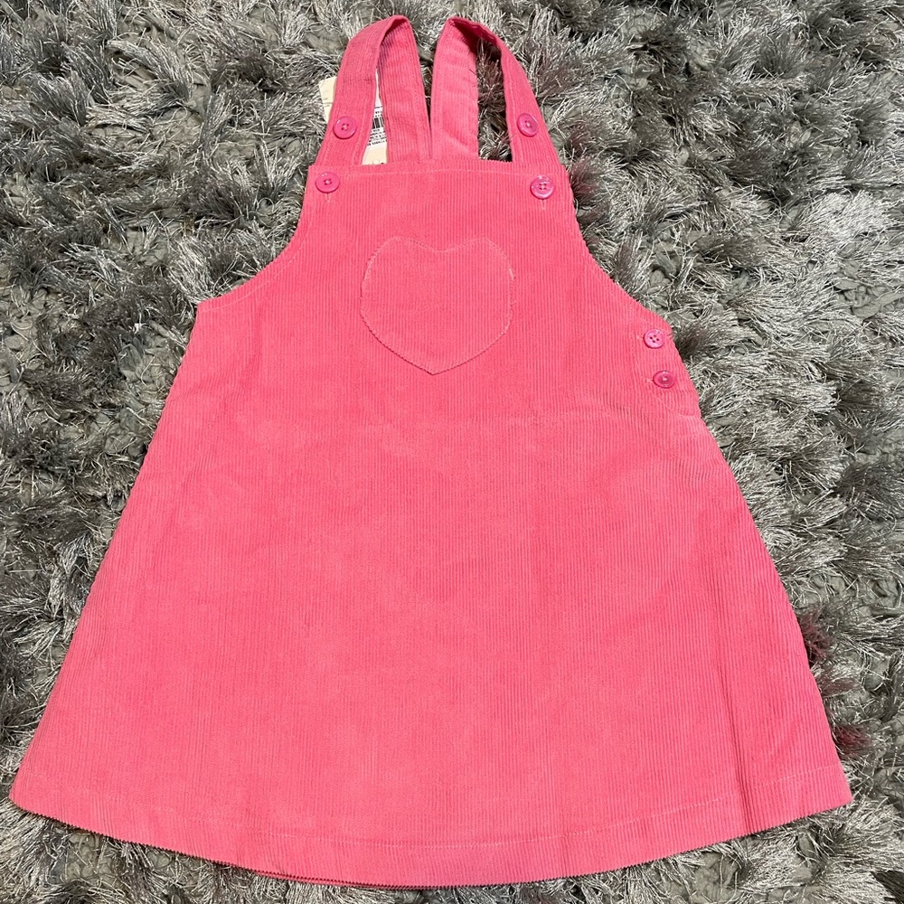 New Konges Sloejd BubbleGum Pink Corduroy Overall Olli Dress Size 2Y